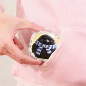 Blue White Striped Scarf Black Feather Bird Printed Retainer Box, Simple Cute Denture Box, Portable Orthodontic Retainer Storage Box, Dustproof Compression Resistant Invisible Braces Box