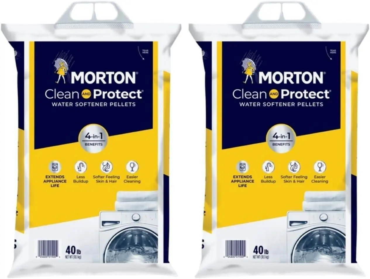 Morton Clean and Protect Water Softener Salt Pellets, 40 LB Pack of 2, Household Items for Appliance Care and Water Softening