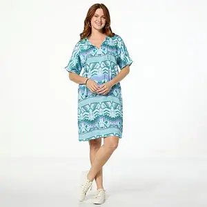 G by Giuliana Printed Woven Dolman Sleeve T-Shirt Dress