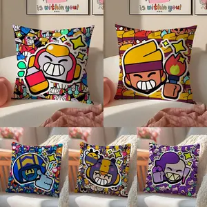 Famous Game B-BRAWL S-STARS Cushion Cover Vibrant Digital Print Plush Sofa Pillow Cover, Soft Breathable Cushion Case with Hidden Zipper, Machine Washable Summer Cool Throw Pillow, Colorful Home Decor for Living Room Bedroom Gift