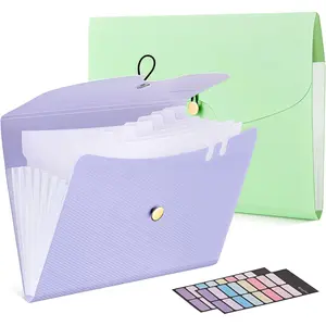 7 Pockets Expanding File Folder, A4 Accordion File Folders with 12 Labels, Cute Paper Organizer, Portable Document Organizer for College School Office Supplies, Macaron Pupple & Macaron Green