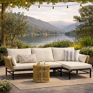 【2 Packages Delivery】Yaheetech 3-Piece Patio Furniture Set, Outdoor Wicker Rattan L-shaped Sofa Set with Table, Cushions, Pillows for Backyard, Deck, Poolside