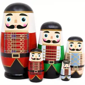 Handcrafted 5-Layer Nested Doll Set, Nutcracker Design, Ideal for Home Decor & Gift Giving, Enhance Your Space with Unique Artistry