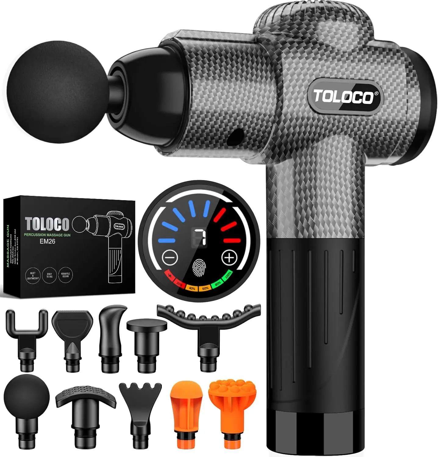 TOLOCO Deep Tissue Massage Gun, Silent Brushless Motor with 10 Massage Heads, Adjustable Cordless Massager, Ideal for Athletes & Muscle Pain Relief, Premium Holiday Gift
