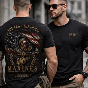 USMC The Few The Proud Shirt, United States Marine Corps Semper Fidelis Tee, Patriotic Military Veteran Graphic T-Shirt, Marines Brotherhood Honor Courage Commitment Shirt, Tactical American Veteran Gift for Men