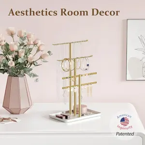 Jewelry Stand Holder Organizer: 14.5" Sturdy Hanger for 80 Pcs Jewelry, Gift for Women, Gold Jewlery Tower for Necklace, Earring, Bracelet