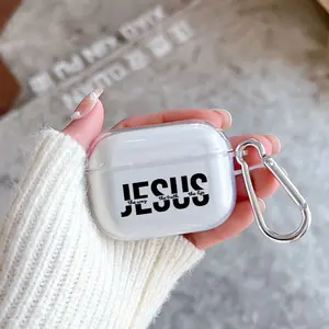 Jesus Way Truth Pattern TPU Soft Protective Case for Apple AirPods 4/3/2/1/Pro/Pro2 Transparent Earphone Cover with Keychain Attachment