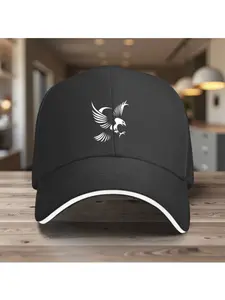 1pc Adjustable Eagle Print Classic Baseball Cap for Men & Women - Lightweight Unisex Black/White Hat with White Piping & Eagle Logo, Closure, All-Season Casual Outdoor Cap - Ideal Gift for Independence Day, Mardi Gras (Hand Wash