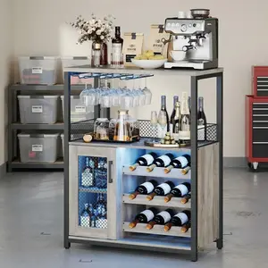ZR-Garvee Wine Bar Cabinet with Detachable Wine Rack and Glass Holder Coffee Bar Buffet Sideboard with Mesh Doors for Kitchen and Living Room Storage