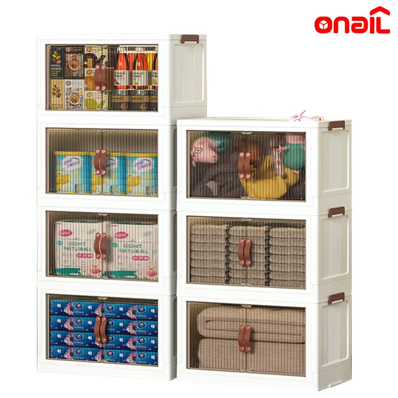 ONAIL Foldable Storage Bins 128QT with Lid, Magnetic Doors & Lockable Wheels, Stackable storage Boxes for Living Room, Office, Kitchen, Dorm