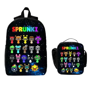sprunki Cartoon Backpack Set With mesh bag  and cute Lunch Bag Backwoods Multifunctional Outdoor Backpack Large Capacity Lightweight Casual Backpack Lightweight Large-Capacity Polyester Backpack