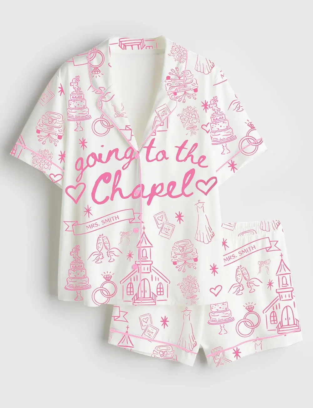 Women’s Going To The Chapel Gonna Get Married Coquette Wedding Bride Short Sleeve Pajama Set #Pajamas