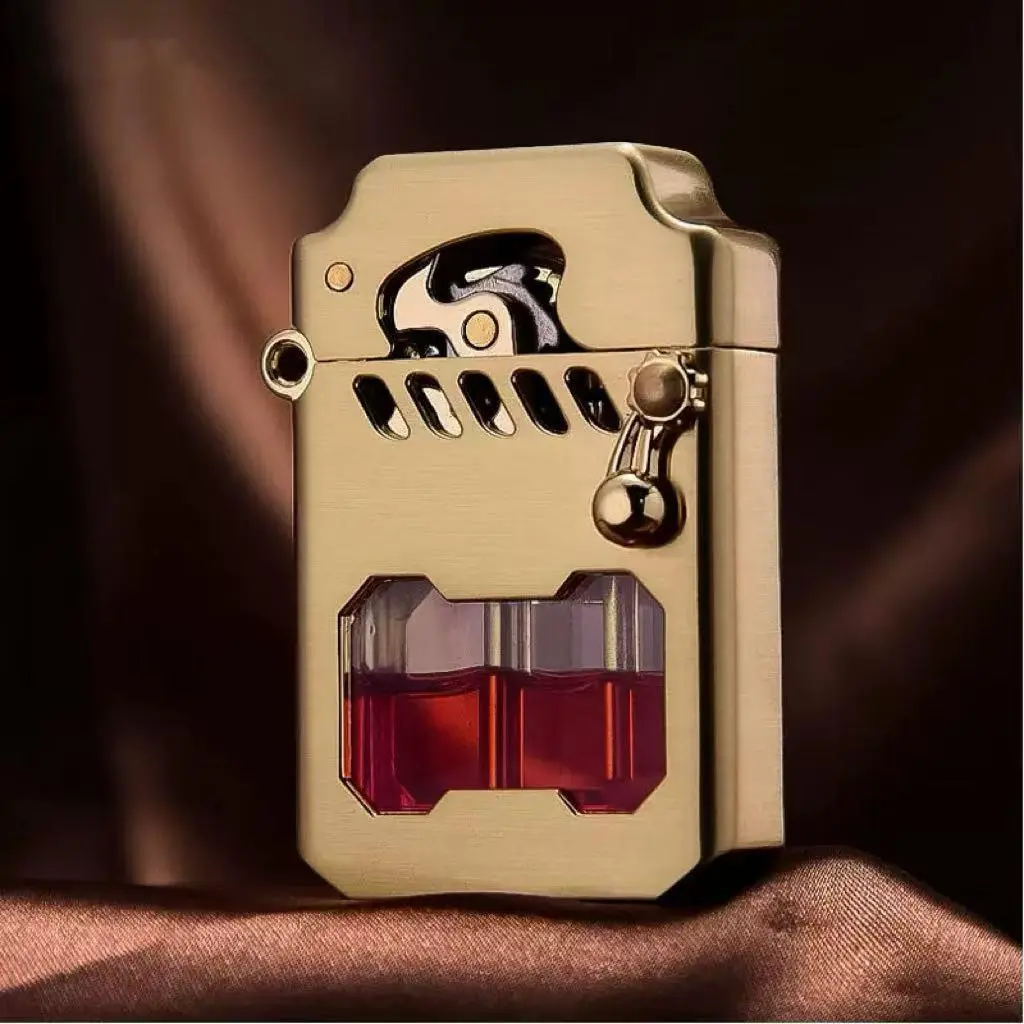 (Fuel Not Included) Classic Kerosene Rocker Lighter, Vintage Metal Windproof Copper Lighter with Transparent Tank, Gift Box Included, Men's Gift for Dad, Lighter Accessories