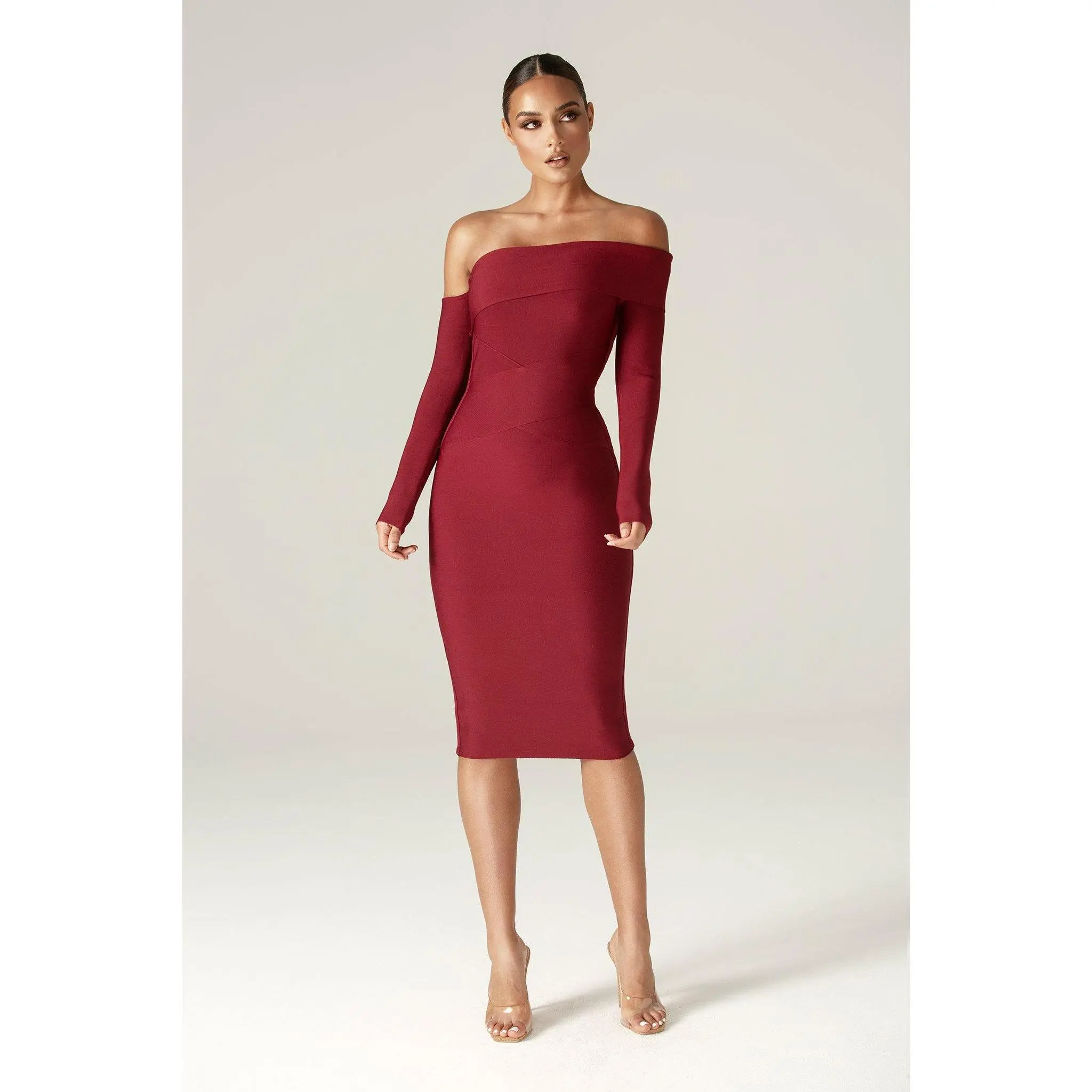 Shiva Off-Shoulder Bandage Midi Dress - Maroon | Elegant Bodycon Dress with Pencil Cut for Women - Stretchy Shapewear Fit - Party, Evenings & Formal Wear Outfit - Chic Women's Fashion - TikTok Shop Shiva Off-Shoulder Bandage Midi Dress - Maroon | Elegant Bodycon Dress with Pencil Cut for Women - Stretchy Shapewear Fit - Party, Evenings & Formal Wear Outfit - Chic Women's Fashion - TikTok Shop