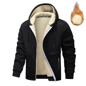 Men's Fleece Lined Windproof Hooded Jacket, Winter Warm Thick Coat, 2025 Trendy Cold Weather Overcoat, Soft Comfy Streetwear All Season Outdoor Daily Thermal Outerwear Sweatshirts Slim Fit Pocket Long Sleeves Long Coral