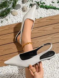 Stylish Pointed Toe Low Heeled Slip On Shoes, Casual PU Leather Back Strap Flats for All Seasons, Comfortable Women's Office Footwear