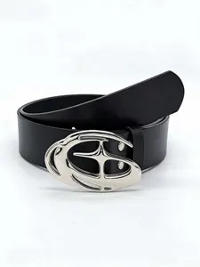 Vintage Punk Moon Star Buckle Belt, Unisex PU Leather Waistband, Durable Fashion Accessory for Jeans and Casual Wear