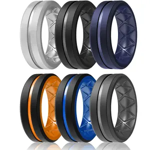 Men's Silicone Ring Multipack - Breathable Wedding & Engagement Bands - 1/4/6 Pack Hallween Gift - 8mm Width 2mm Thickness