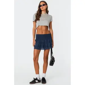 Scrunchy Ruffled Eyelet Mini Skirt