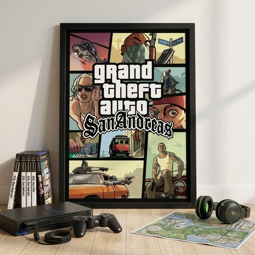 Grand Theft Auto San Andreas Poster Print Unframed, GTA San Andreas Game Wall Art Print, Classic Open World Gaming Decor, Gamer Room Poster