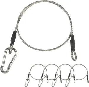 Stage Light Safety Cables 1/8", 5 Pack 304 Stainless Steel Security Cable Ropes Falling Prevention for DJ Light Luggage Lock, with Carabiner Lock LAICCUM