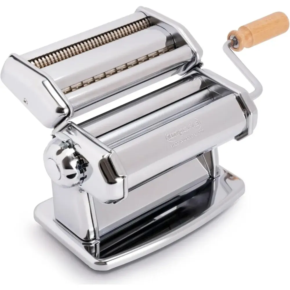 Imperia Pasta Maker Machine- Easy Lock Dial, Wood Grip Handle & Cleaning Brush- Fresh Homemade Italian Spaghetti Fettuccine & Lasagna (Classic Line)