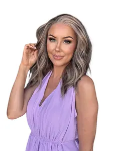 Shiloh Scandi CBB High Quality Synthetic Wig Lace Front Cool Toned Brunette with Caramel Vanilla Highlights 13x4 Parting 18 Inches Futura Fiber
