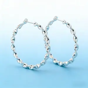 925 Silver Plated Twisted Hoop Earrings, 5mm Width | Hypoallergenic Large Hoop Earrings for Women, Dainty Twisted Silver Earrings, Everyday Wear Jewelry Gift. Nickel & Lead Free, Long-Lasting, Tarnish-Resistant with Luxury Look & Feel