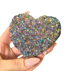 Radiant Rainbow Titanium Aura Quartz Heart Crystal | Heart-Shaped Cluster | Dark Textured | 3in | Gift | Decor