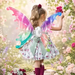 Magical Light Up Fairy Wings for Girls, Electric Flapping Butterfly Wings with LED Lights and Music, Princess Costume for Dress Up Play, Fairycore Aesthetic Outfit, Perfect for Birthday Party, Halloween Costume, Christmas Gifts for Kids