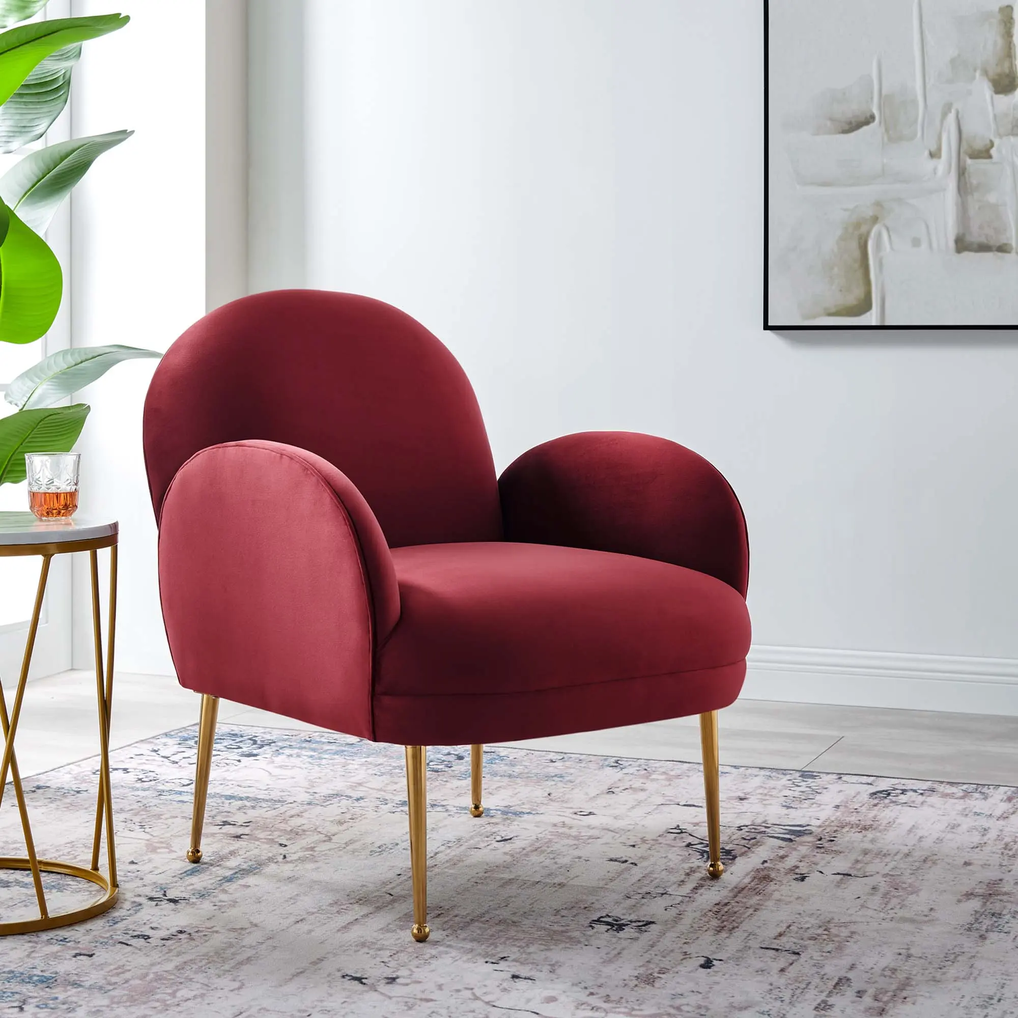 Modway Transcend Performance Velvet Armchair in Maroon