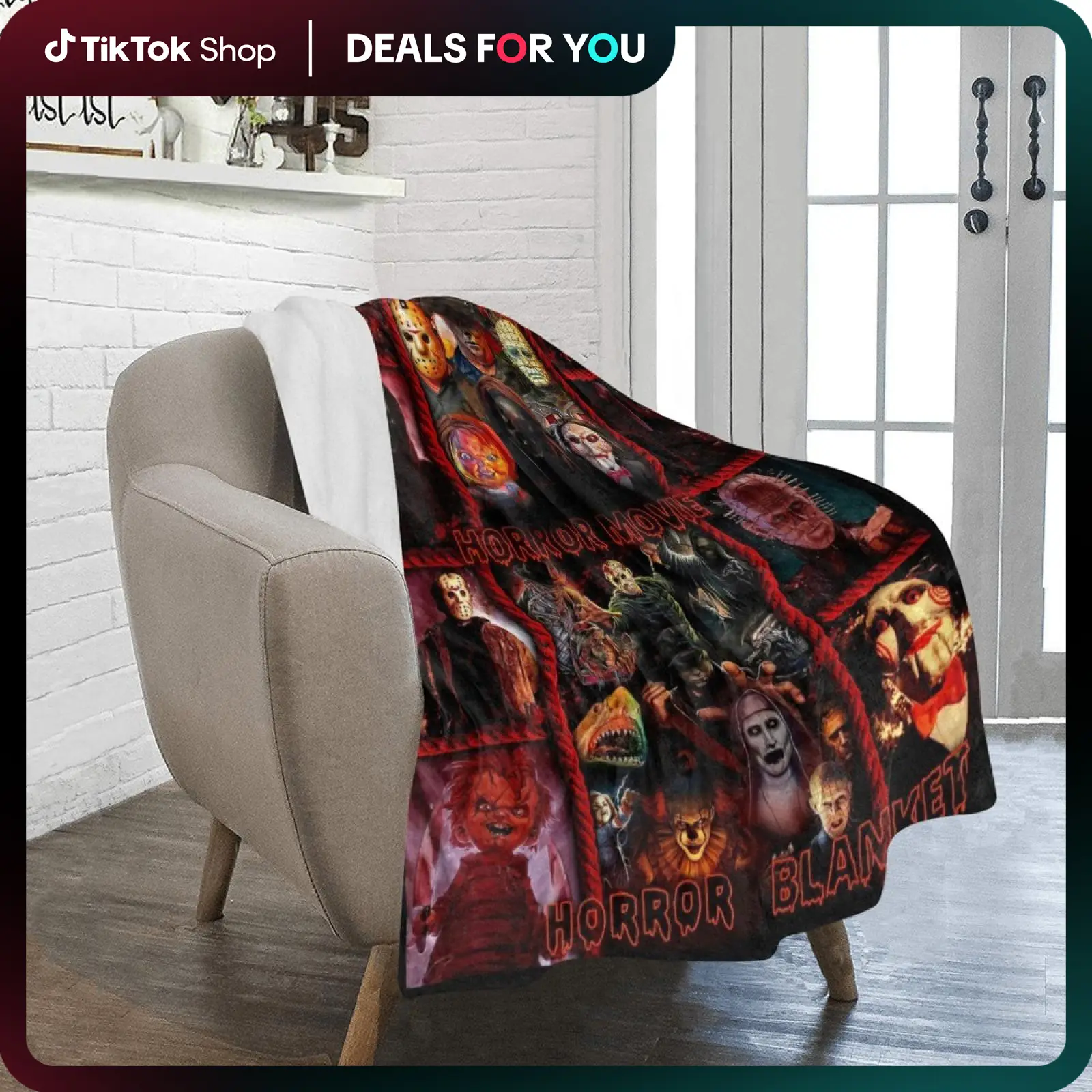 FJTP Horror Movie Blanket, Halloween Blanket, Scary Movie Blanket, Cozy Fuzzy Plush Flannel Blanket Gifts for Halloween, Horror Movie Gifts, Christmas