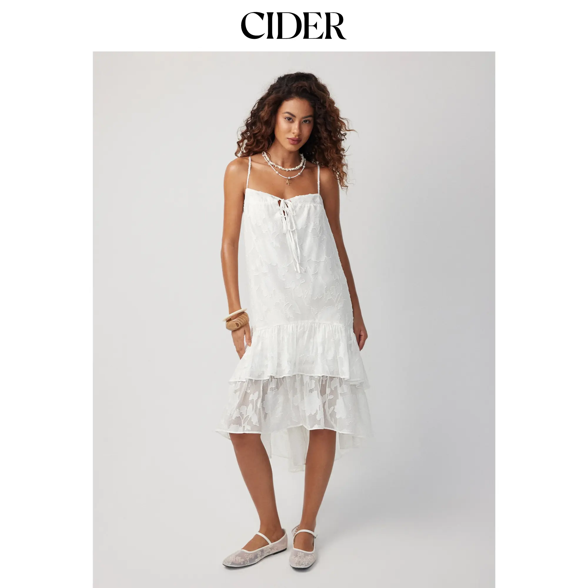 Cider Chiffon Jacquard Floral Square Neck Bowknot Babydoll Maxi Dress