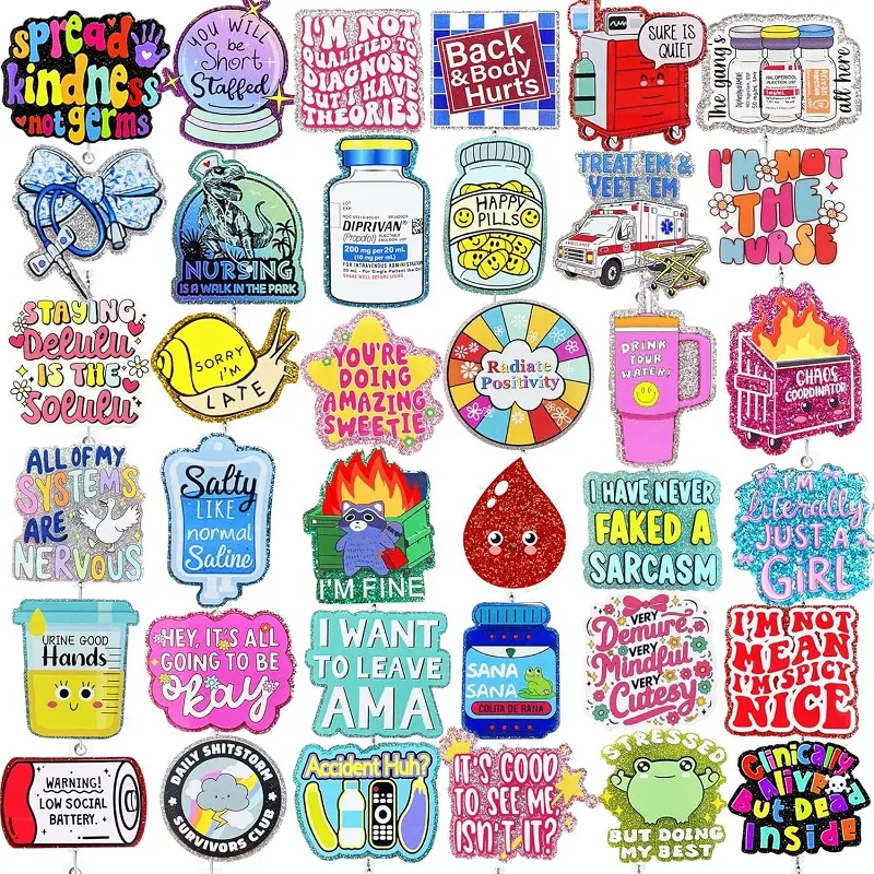 36 PCS Arylics DIY Accessories, Funny Retractable Badge Holders with Alligator Clips
