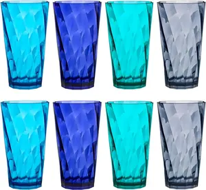 Optix Plastic Reable Drinking Glasses (Set of 8) 20oz Water Cups in Coastal Colors |  Tumblers,  A | Top-Rack Dishwasher Safe