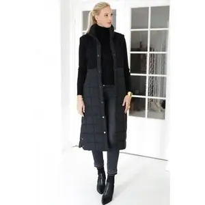 Tankaneo Women's Long Puffer Vest Fleece Jacket Winter Button Down Sleeveless Coats