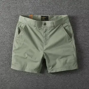 Men's Casual Cotton Shorts Summer Solid Color Slim Fit Loose Fit Thin Three-quarter Length Pants European American Workwear Menswear Breathable Stylish Tropical Plain Trouser Top Asian Beige PocketGift