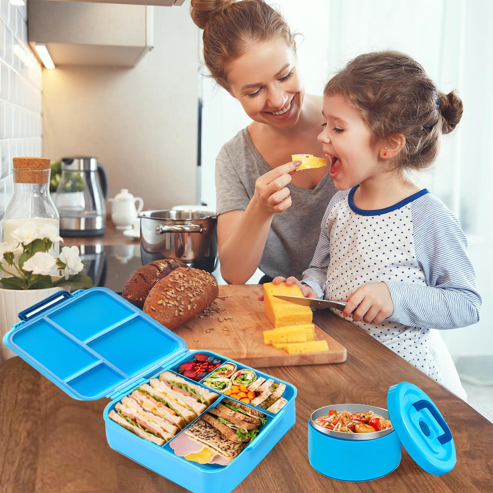 Nifogo 4-Compartment Kids Bento Box Set with Soup Thermo & Insulated Lunch Bag, Leakproof Lunch Container for Boys Girls School and Outdoor