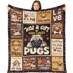 Pug Dog Gifts for Women - Pug Dog Blanket for Pugs Lovers/Owners Girls Puppy Dogs Mom Gift Puppy Birthday Dogs Animal Throw Blanket for Home Sofa Couch Bed 60x50in