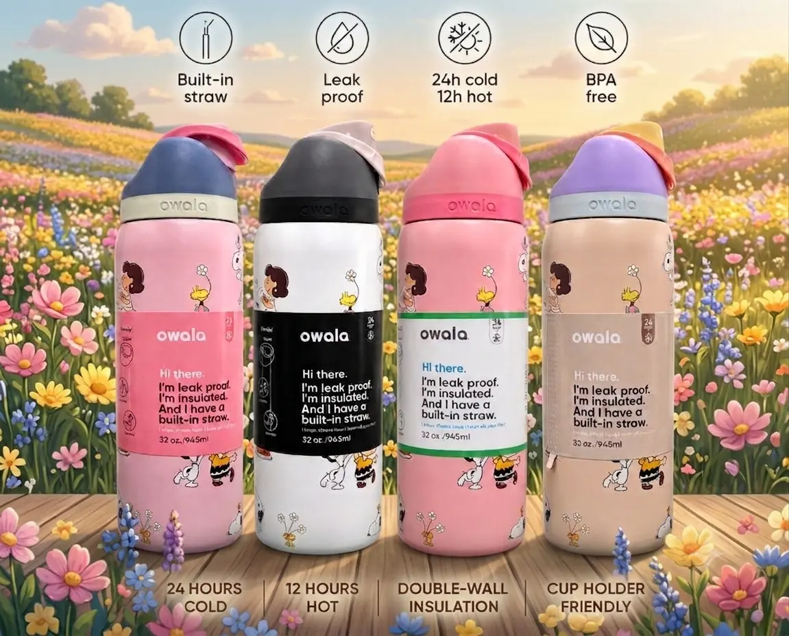 [SALE OFF 50% - LIMITED STOCK] New 2026 summer Owala fullcollection FreeSip 32oz Black and White Cute Insulated Water Bottle, Leakproof Built-in Straw, BPA Free Stainless Steel Cup, 24H Cold 12H Hot Travel Gym Bottle#Owala