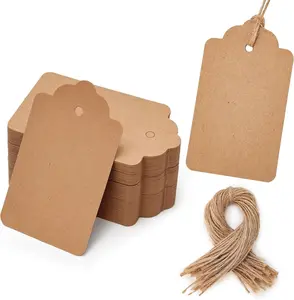 Sallyfashion 100Pcs Gift Tags with String Attached, 1.7 X 2.8 Inch Kraft Paper Hang Tags for Clothes DIY Crafts Wedding Holiday (Brown) SALLYFASHION
