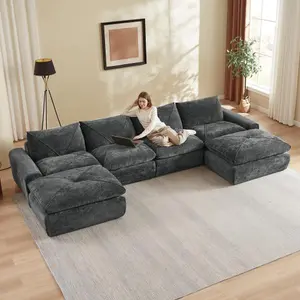 Niccae Modern minimalist chenille combination sofa, spacious and comfortable living room sofa, multi-functional sofa with foot pedals, suitable for families and apartments huge couch