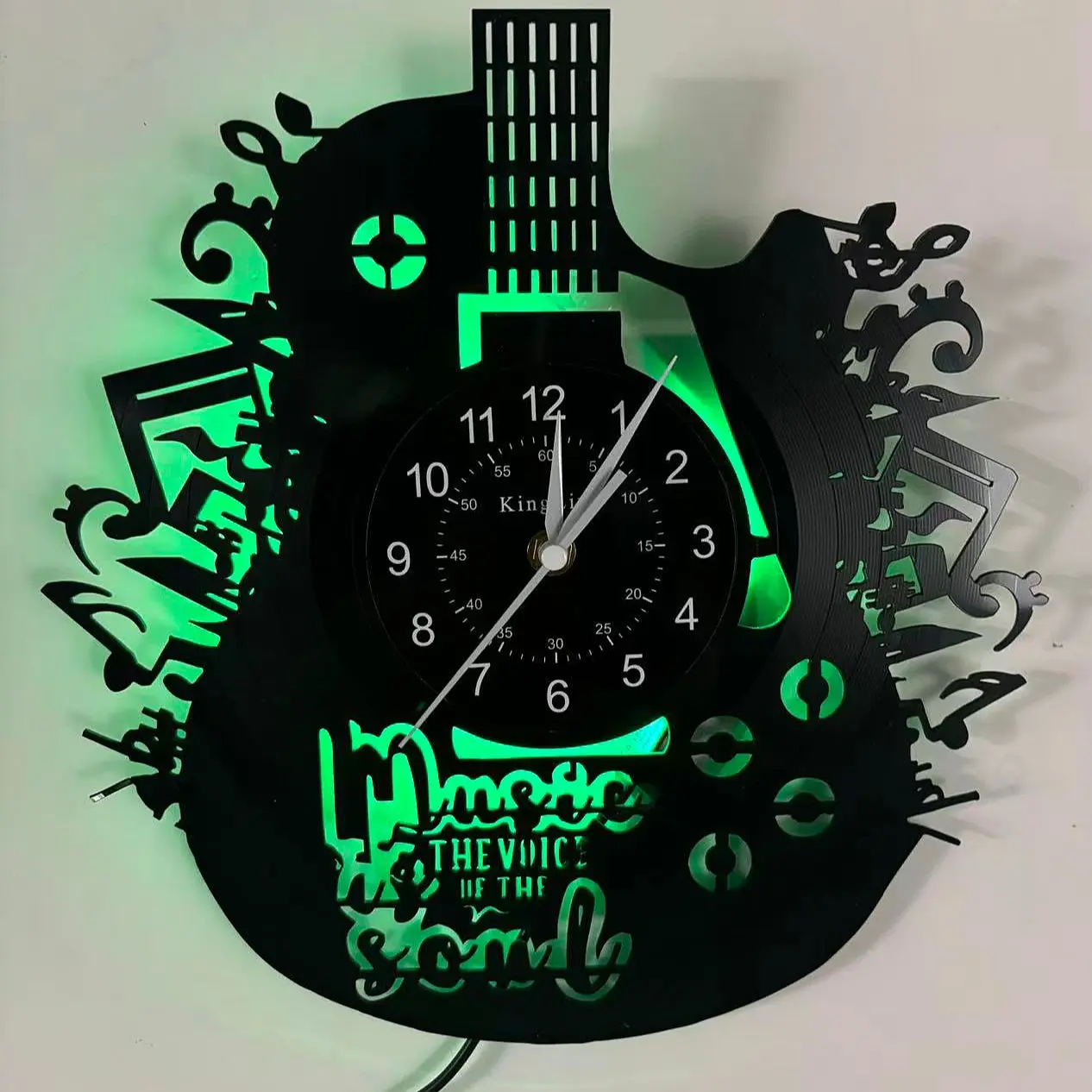 Musical Note Guitar Vinyl Wall Clock, Creative Decorative Clock, Stylish Music Theme Decor for Bedroom Living Room Cafe Home, Silent Perfect Gift for Musicians, Battery Powered Clock, Clocks for Living Room, Battery Operated Wall Clock