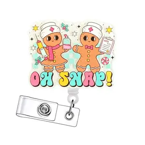 Christmas Retractable Badge Reels, Acrylic ID Holders with Clips for Nurses, Doctors, Students & Office Staff, 15-Piece Set