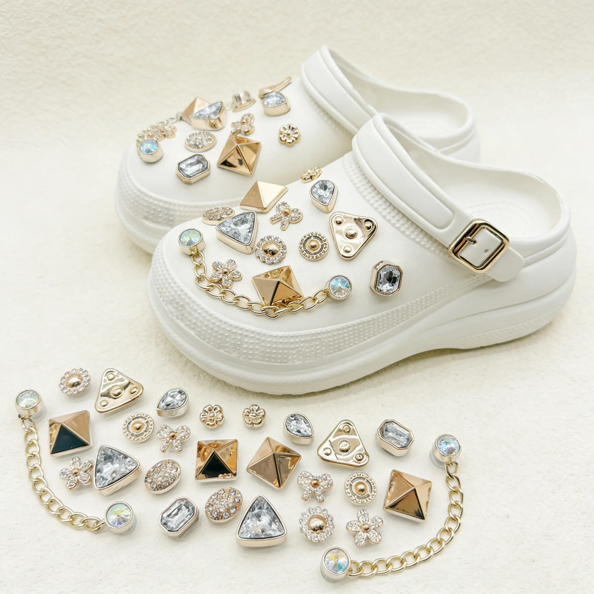 26 Pcs Cute Faux Pearl Clogs Charms, Bling Rhinestone Heart Flower Rabbit Deer Cactus Design, Women DIY Shoe Jewelry Accessories