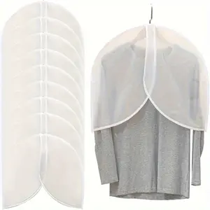 10pcs White PVC Garment Covers, Translucent Breathable Suit Dust Covers, Shoulder Protectors for Clothes, Coats, Jackets, with Wardrobe Storage Household Items