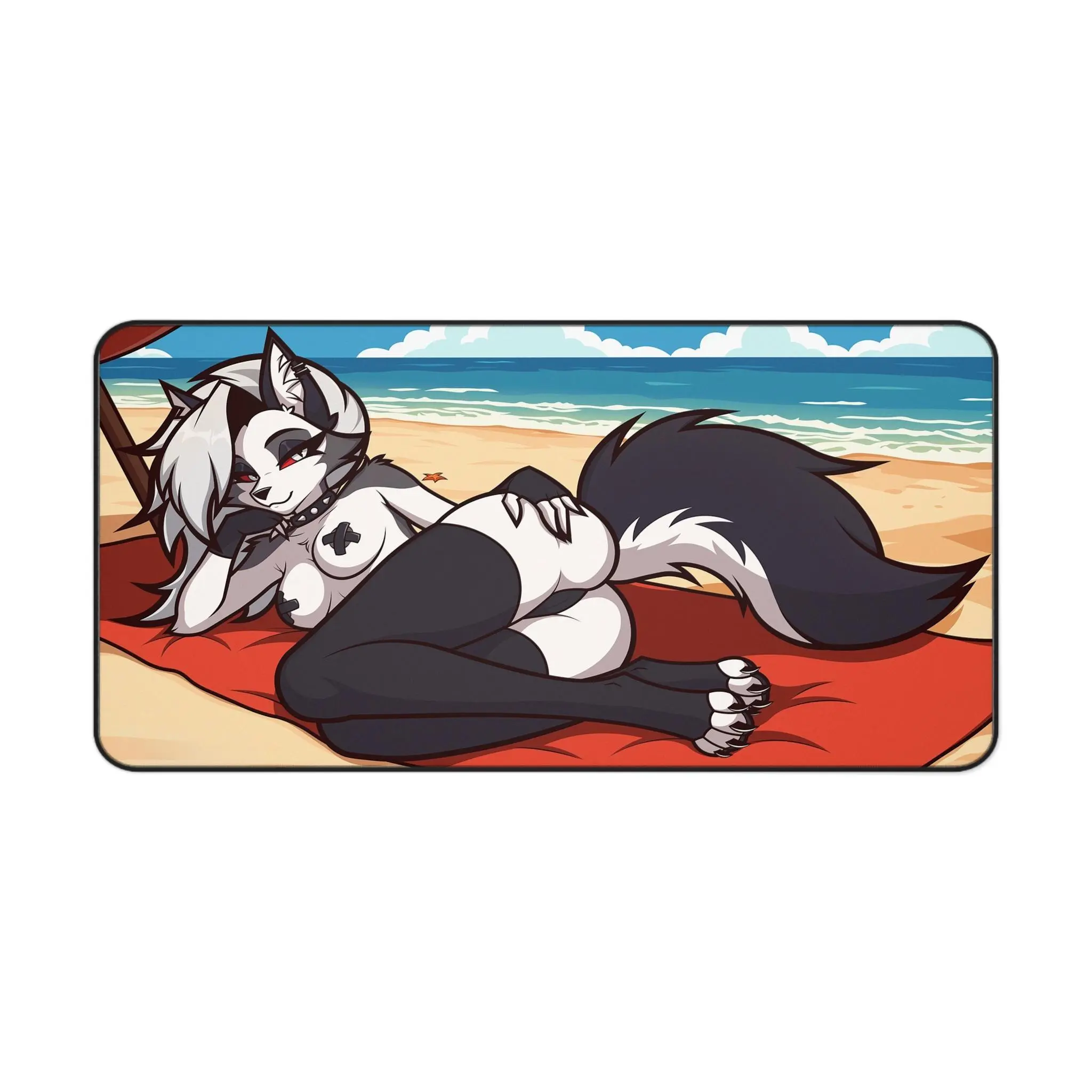 Loona Summer Beach Anime Mouse Pad XXL – Cute Wolf Girl Desk Mat, Tropical Aesthetic, Smooth Surface, Non-Slip Rubber Base, Non-Stitched Mat