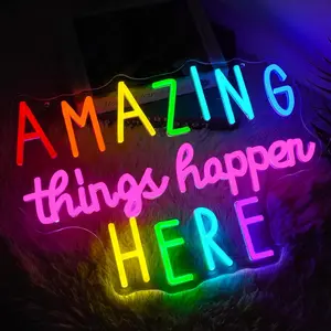 Amazing Things Happen Here Neon Sign Dimmable Positive Letters Neon Light Sign for Wall Decor Colorful Led Sign for Bedroom Cafe Bar Classroom Party Decor Birthday Gift