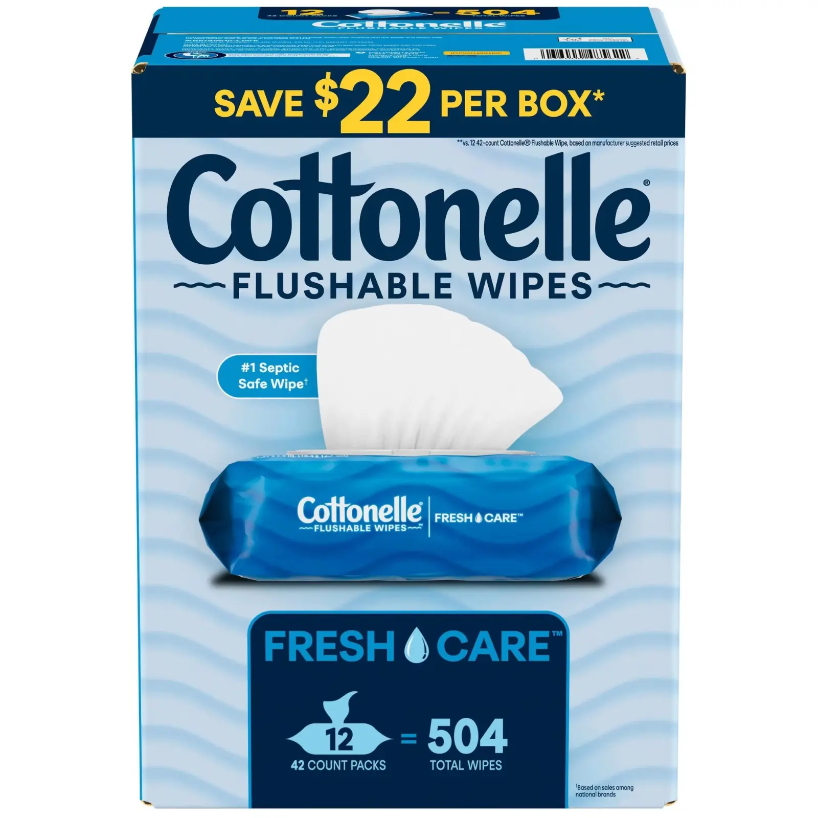 Cottonelle Freshcare Flushable Wipes, 12 ct.,42 Wipes each, Total 504 wipes