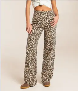 Kris Leopard Baggy Wide Leg Stretch Jean